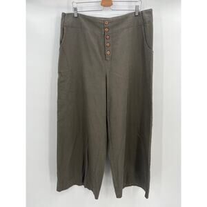 Ilana Kohn Mallin Pants Sz 18 Khaki Green 100% Cotton High Waist Wide Leg